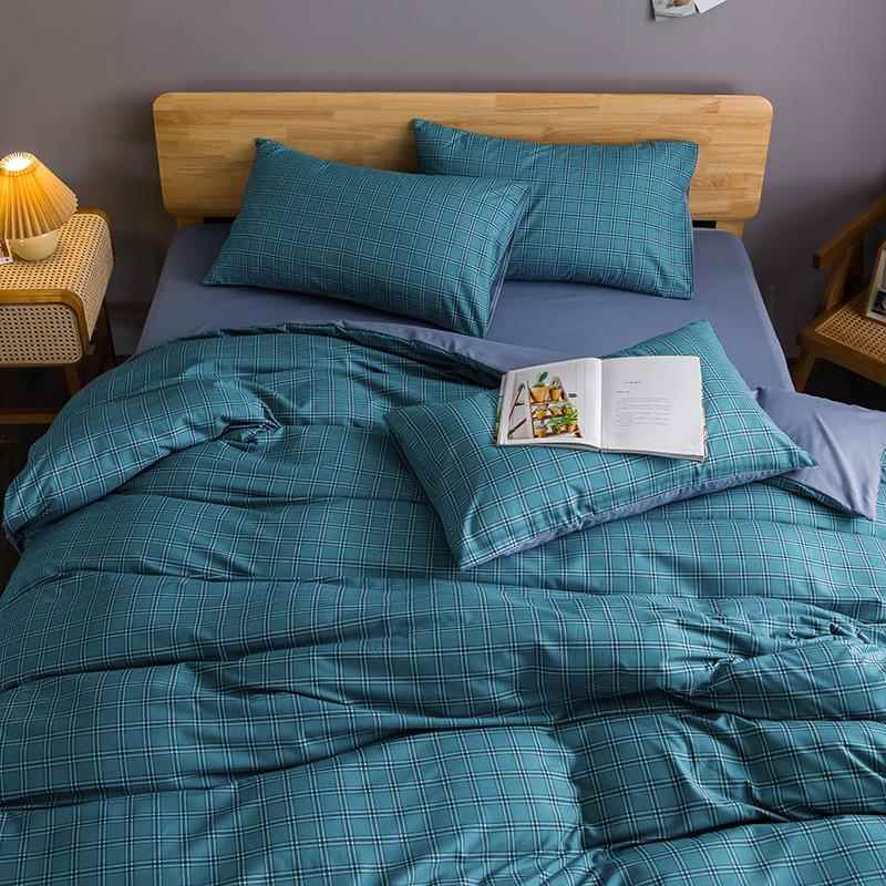 正品北风男生扣深色简约欧灰色条纹四件套纽款罩被单人学生宿舍三