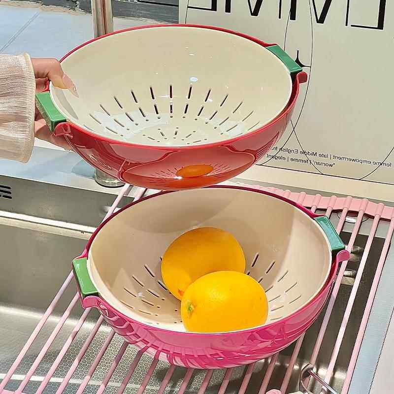 ins风家用双层沥水篮塑料果蔬篮滴水箩厨房洗菜淘米滤水筛水果盘