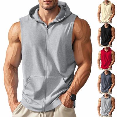 Men Zipper Hooded Tank Casual Sleeveless Hoodie Vest Summer