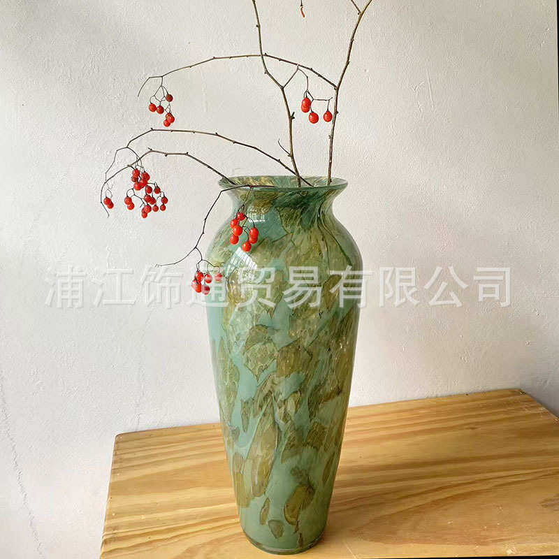 水培花瓶摆件百合奢肌理复古插花岩石高级玻璃瓶艺术轻琉璃