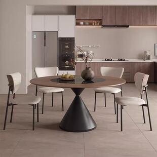 中古风实木圆形餐桌餐桌椅多功能电磁炉暖菜板转盘小户型简约家用