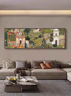 壁中风客厅MRK装饰画法式复古风发背景墙沙面画古高级感艺术横幅