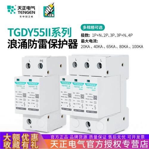 天正TGDY55II浪涌电涌保护器2P/3P+N/4P二级防雷避雷器20KA40KA