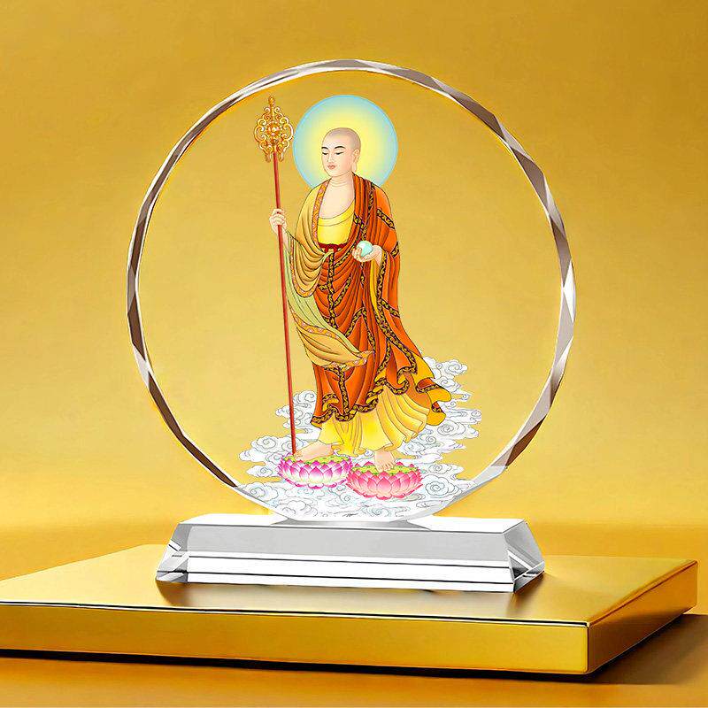 九华山大愿地藏王菩萨水晶摆件结缘家用供奉韦陀佛像白衣观音摆台