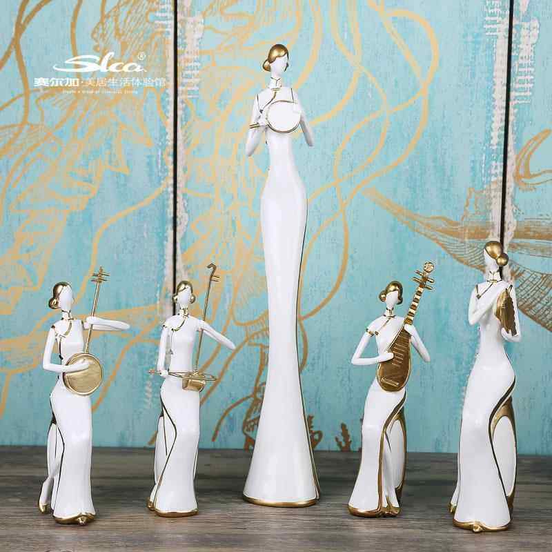 树脂工艺品人物 金边古典仕女摆件套装办公室装饰品礼品定制货源
