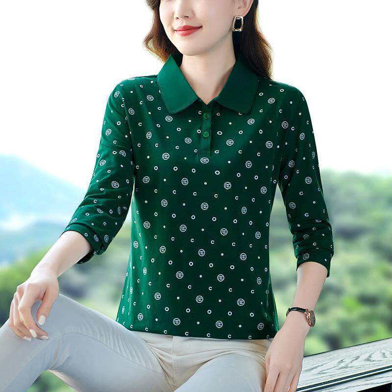 秋季新款61-1465尚长恤妈妈装袖减龄洋气女款大码休时闲步长跑袖