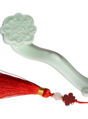 陶瓷玉如意摆件创意家居客厅玉石工艺品桌面装饰书房茶桌笔搁镇纸