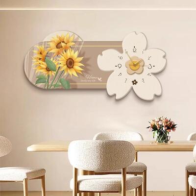 北欧风花卉餐厅装饰画现CFL-2635代奶油风带钟表餐桌壁画厅饭简背