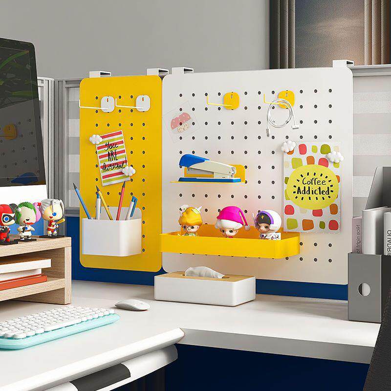 桌面洞洞板办公桌隔断悬挂置物架免打孔办公室工位屏风隔板收纳架