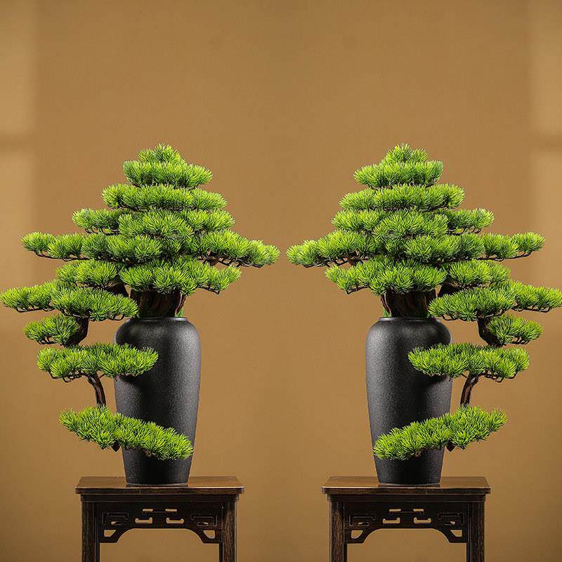 新中式仿真迎客松摆件玄关客厅办公室绿植盆栽家居装饰品花瓶造景
