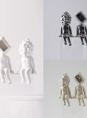 现代简约白色陶瓷抽象人物坐姿雕塑摆件样板间客厅书房儿童房装饰