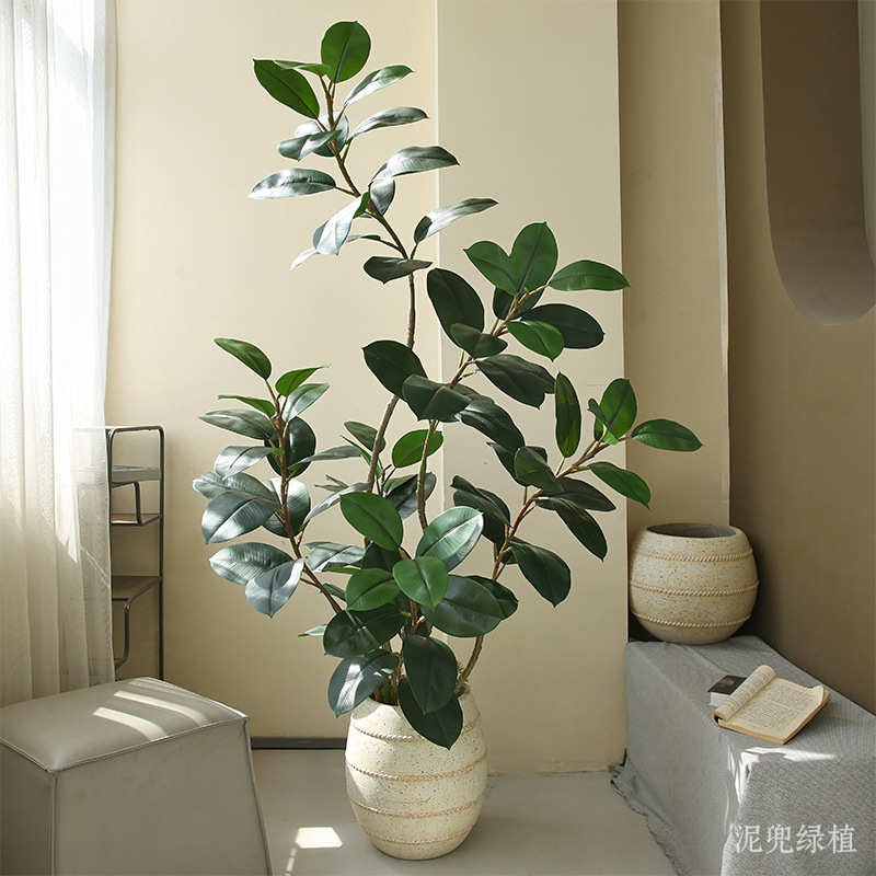 仿真绿植新款橡皮树室内大型家居装饰摆件手感仿真落地假树仿生树