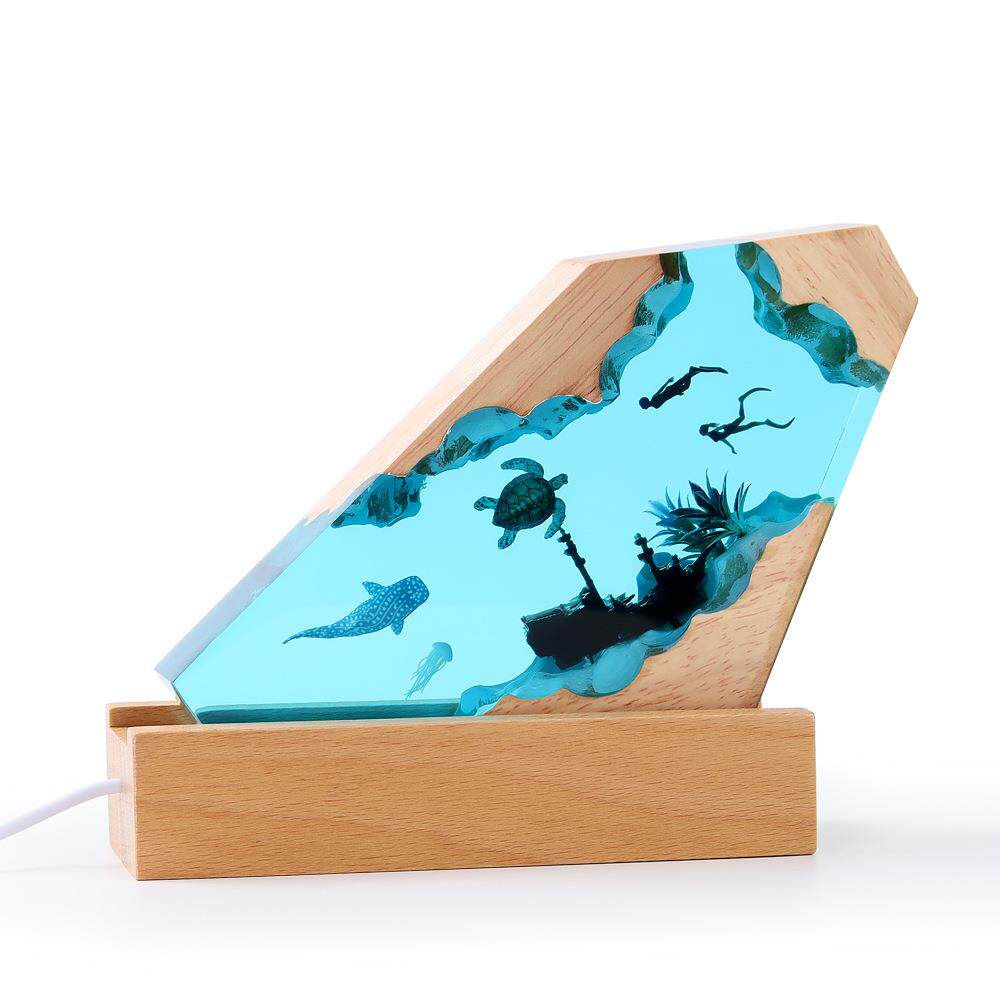 文创潮玩展创意海洋树脂灯摆件微景观水晶小夜灯手工创意实木树脂