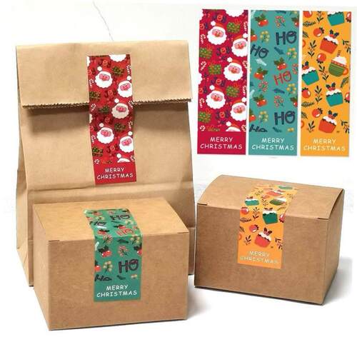 30-90Pcs 90*30MM Merry Christmas Rectangle Santa Claus Gift