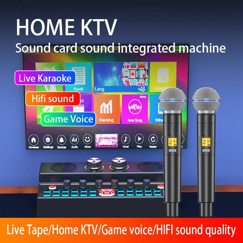 SY7声卡音响音箱一体机设备一拖二无线麦克风K歌全套设备外贸