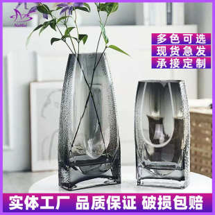 饰客厅餐桌摆件水培方口养插花批发 轻奢高级感透明玻璃花瓶家居装