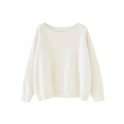 2025Women's Plain Scoop Neck Sweater, Casual Drop Shoulder L
