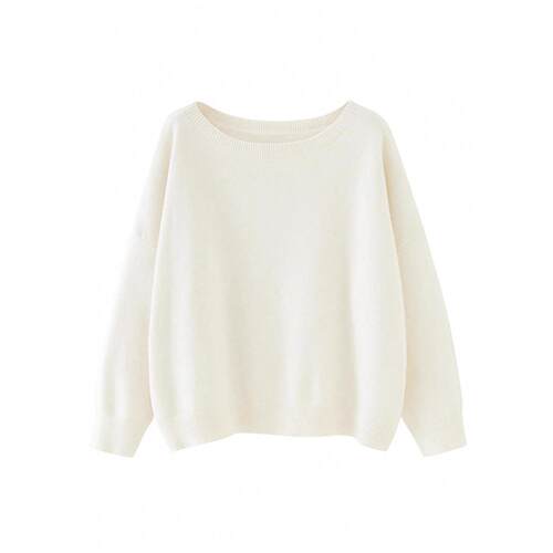2025Women's Plain Scoop Neck Sweater, Casual Drop Shoulder L