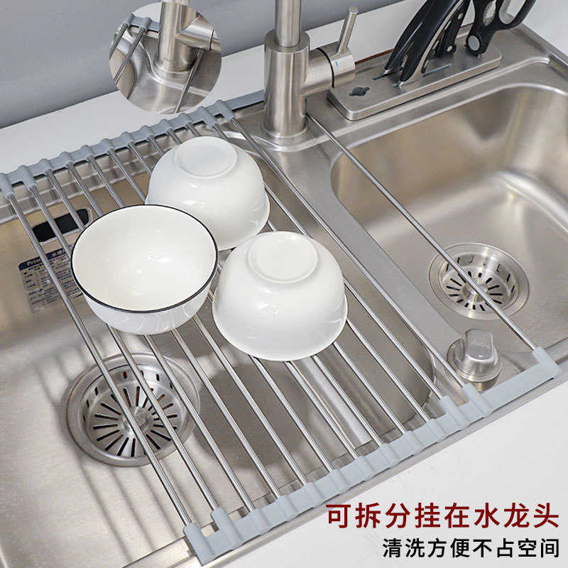 家用厨房水槽沥水架304不锈钢碗碟沥水垫实用放置勺筷折叠滤水架