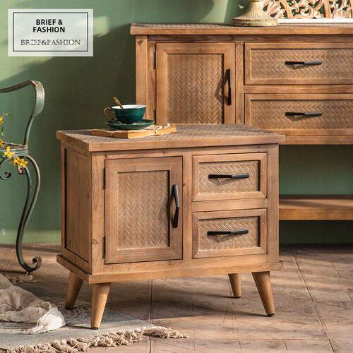 小户型原木风小茶几收纳柜子民宿客厅做旧边几斗柜木质覆古床头柜