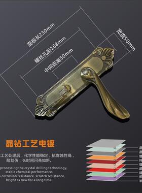 欧式红黄执X7820-20古门手内锁具室卧室房间木门锁面板孔距168mm