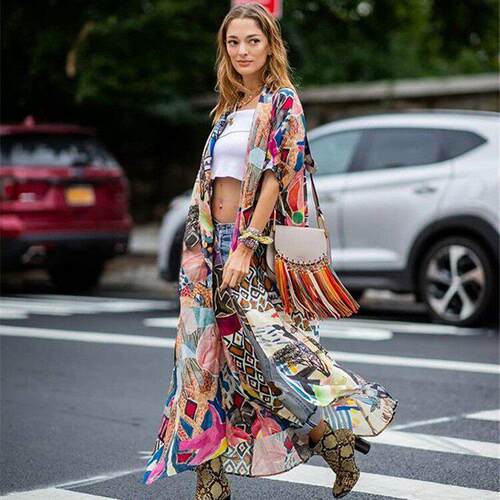 Bird Print Kimonos Cover Ups Boho Kimono Cardigans