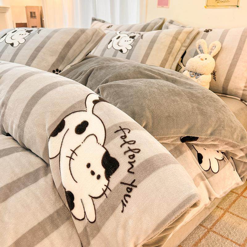 卡通牛奶绒被套单件冬季加厚珊瑚绒被罩三件套单人加绒被套法兰绒,床上用品,学生床品套件,淘宝优惠券,粉丝福利购,淘宝优惠卷