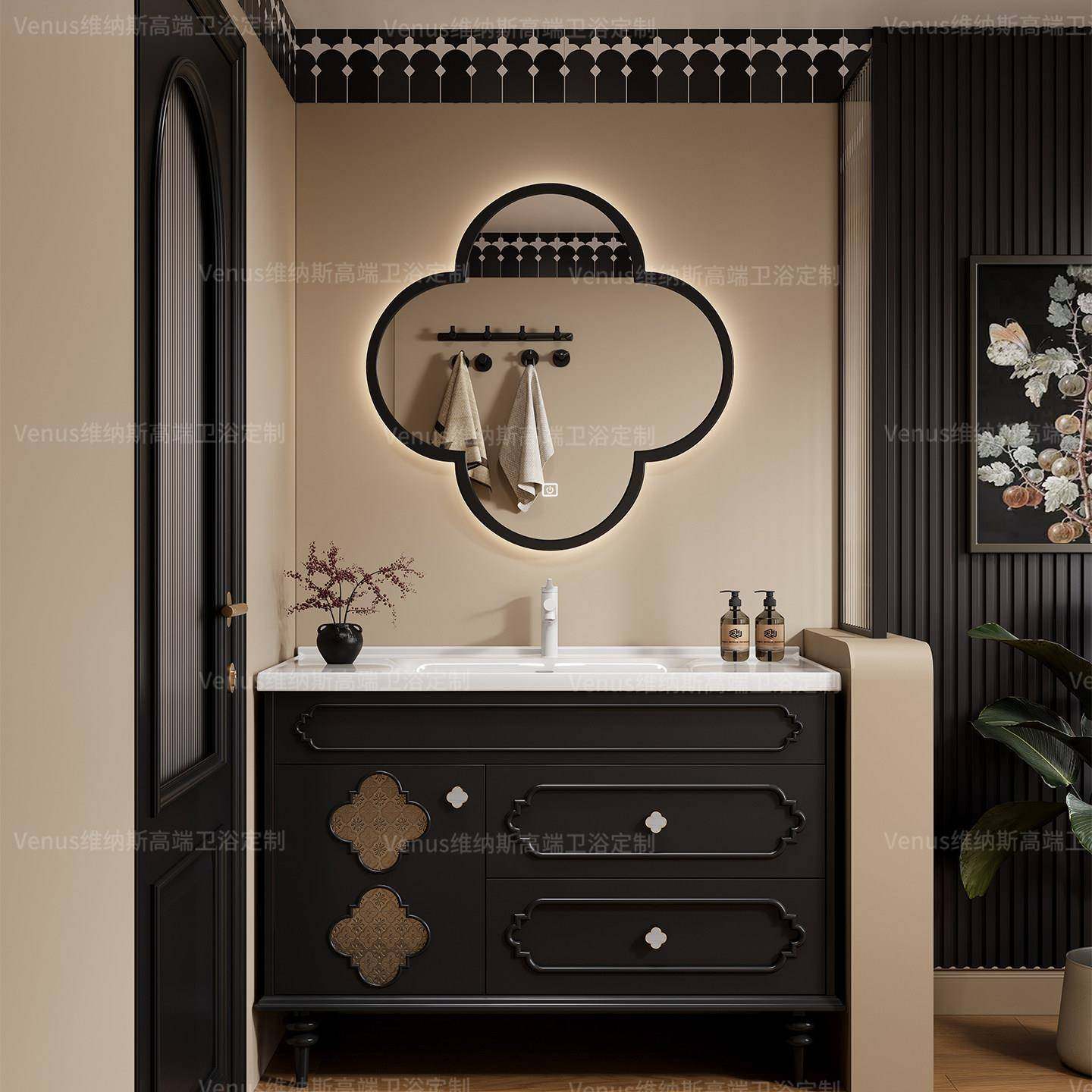 橡木法式复古奶油风浴室柜组合卫生间洗漱台落地式洗手盆柜智能柜,家装主材,浴室柜组合,淘宝优惠券,粉丝福利购,淘宝优惠卷