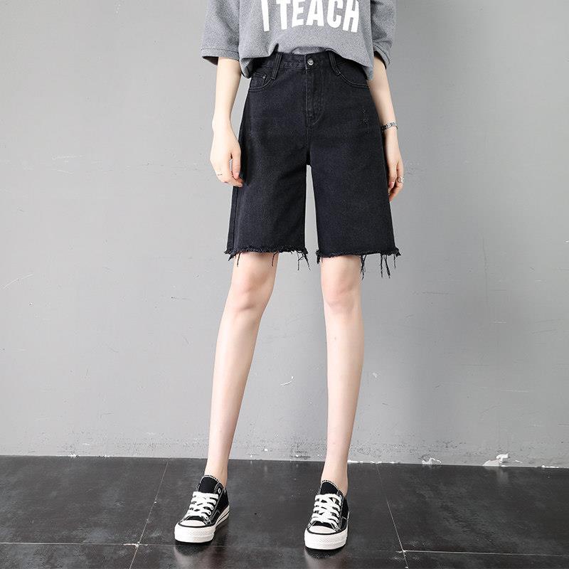 时尚品牌牛仔女式五分裤，香港风格夏季紧身中腰裤，阔腿自行车短