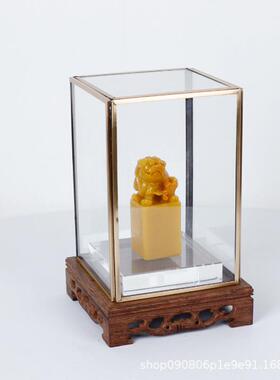 新中式玻璃罩玉玺印章摆件样板房客厅玄关书房书桌茶室别墅工艺品