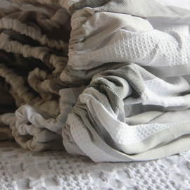 外贸纯棉色织提花小蜂巢工艺1.8床笠枕套单品全棉素色条纹床垫套