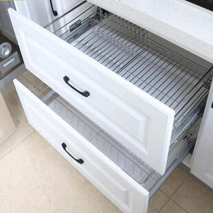 800整体橱柜碗蓝厨房收纳五金拉栏抽屉式双层拉篮带沥水盘不锈钢