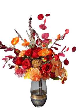 手札花束M223橘红仿真花艺餐桌台商务摆件售楼处样板间假花