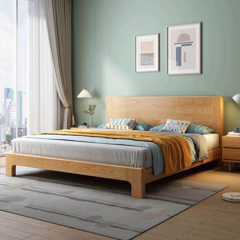 北欧白蜡木实木床现代简约主卧1.8米双人床1.5米单人床经济型家具