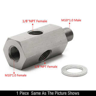 汽车改装油压表传感器接头1/8NPT M10X1不锈钢涡轮增压接头三通