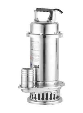 04不锈钢污水潜2水泵家用02V抽水3泵高扬程耐PFQ酸碱清水泵带浮球