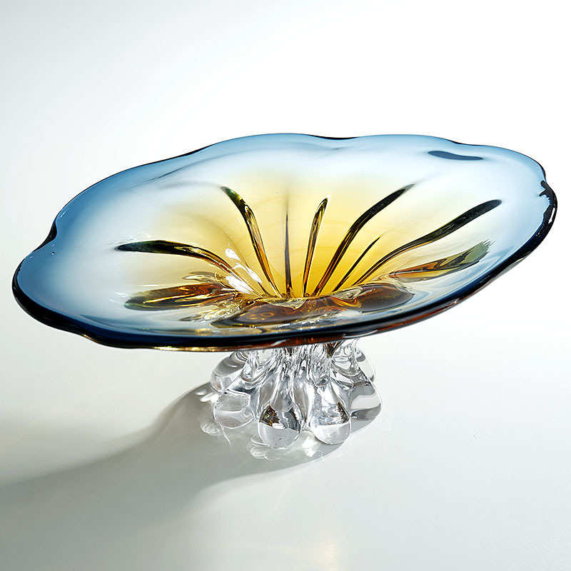 轻奢艺术感渐变琉璃水果盘高档家用客厅大号高脚果盘装饰收纳摆件