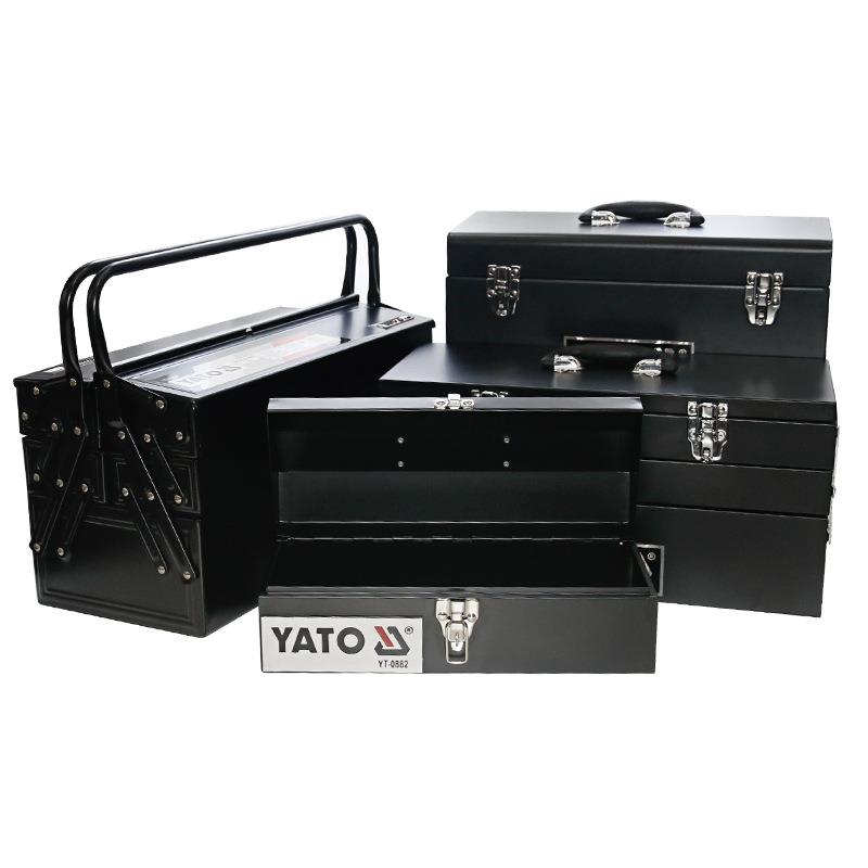 YATO铁皮工具箱不锈烤漆翻斗手提式大号工业级带锁扣五金收纳箱子