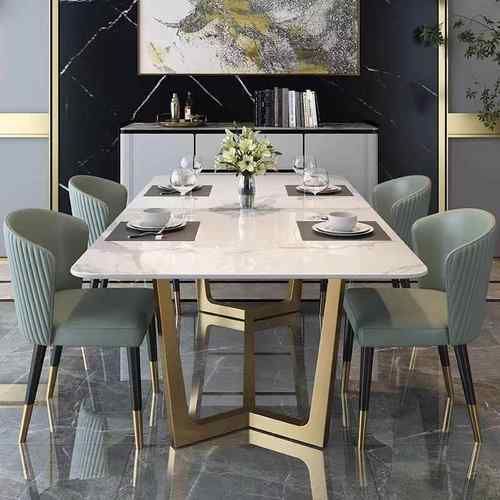 轻奢不锈钢岩板餐桌Light luxury stainless steel dining table