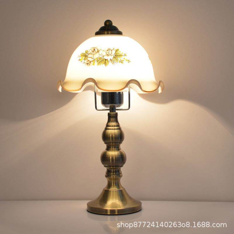 仿古新古典台灯卧室床头灯美式复古田园玻璃调光书桌装饰小夜灯