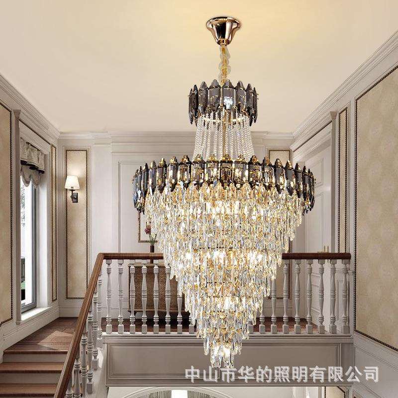 北欧高端电镀水晶吊灯轻奢别墅酒店大堂商场客厅复式中空水晶灯具