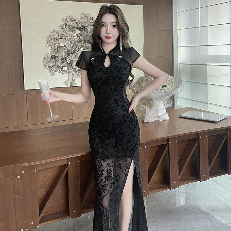 2025新款气质晚礼服高级感性感连衣裙女夜总会足浴工作服旗袍长裙