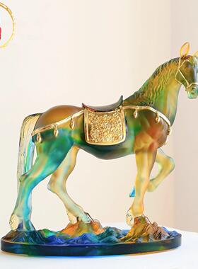 威弗列德客厅书房中式摆件志在千里马年本命彩色描金礼琉璃千里马