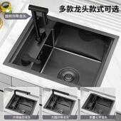 厨锈吧台隐藏式 水槽纳米黑色西30不钢单槽4带盖板中岛茶水隐藏式