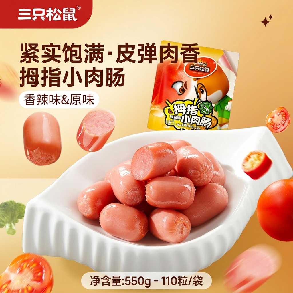 三只松鼠拇指小肉肠鸡肉香辣原味解馋小香肠休闲零食熟食小吃