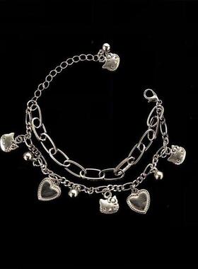 欧洲和美国手镯冷风格女孩合金心形吊坠手镯