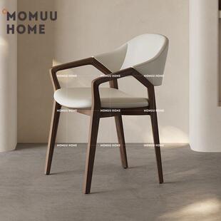 MOMUU HOME意式实木餐椅家用简约书房靠背椅样板房会议室扶手椅子