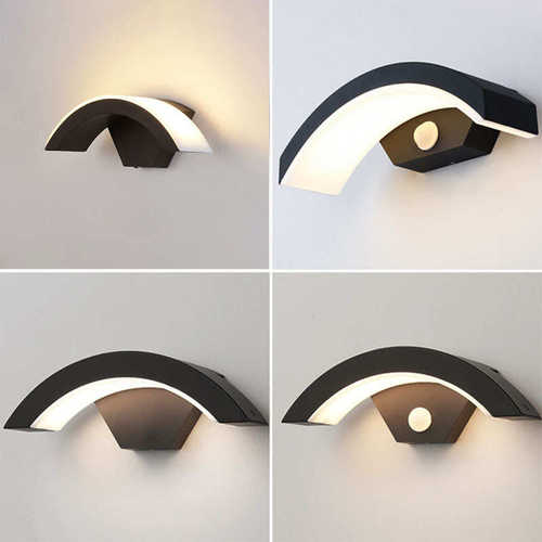 led 人体感应壁灯户外新中式月牙弧形门口超亮防潮灯庭院阳台墙灯