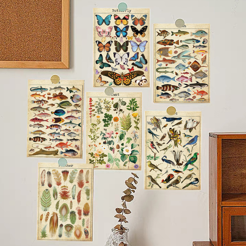 背景墙diy复古蝴蝶植物卡片卡片