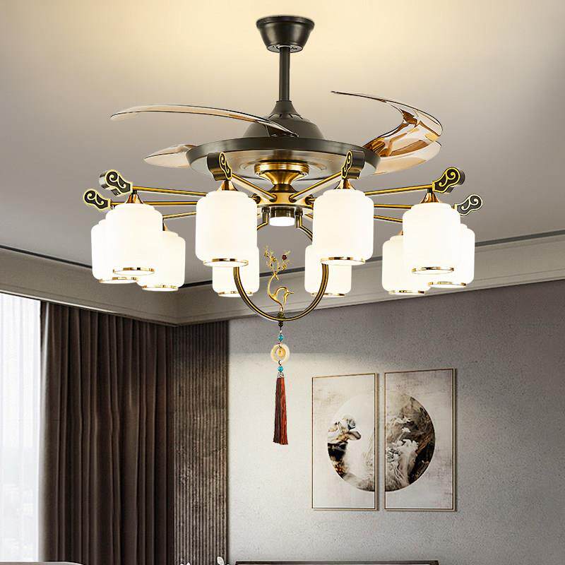 新中式客厅吊灯吊扇灯中国风隐形吊扇灯工程饭厅包厢静音一体式